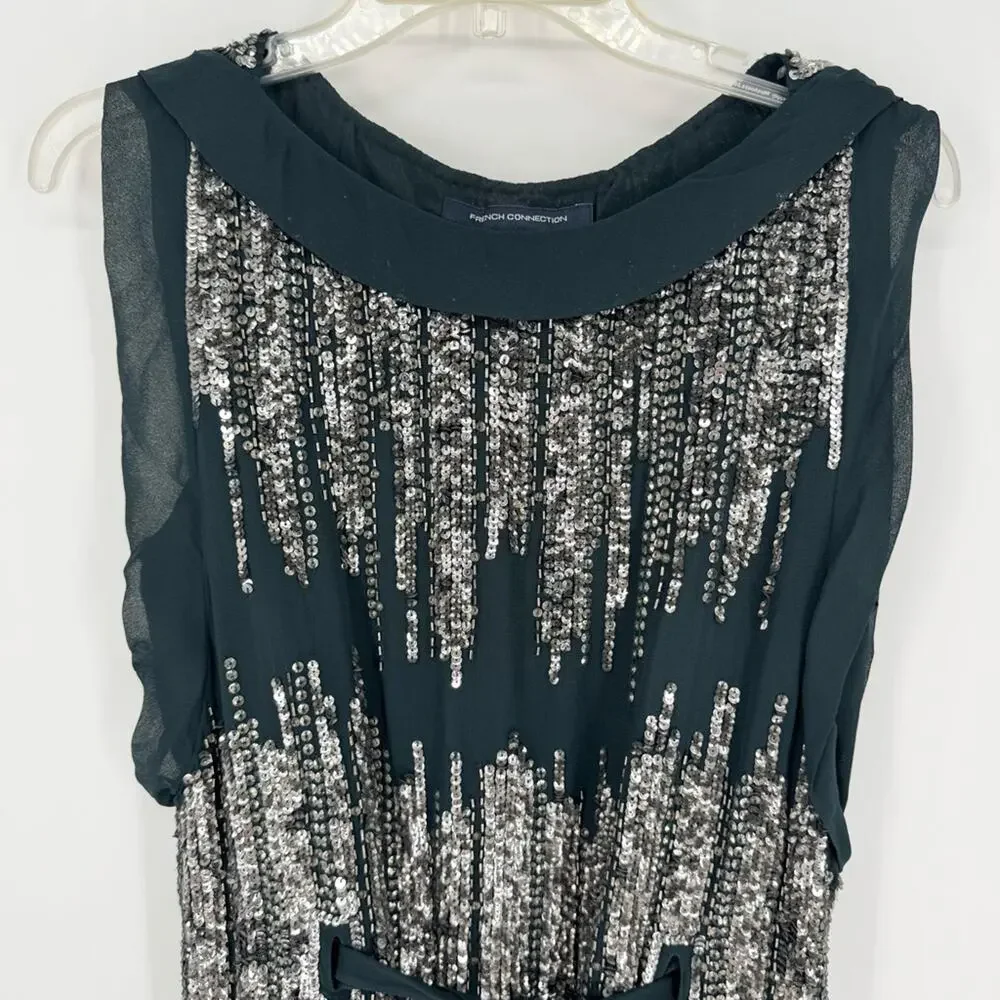 French Connection Emerald & Silver Simmons Sequin Dress Green Size 0 Cocktail